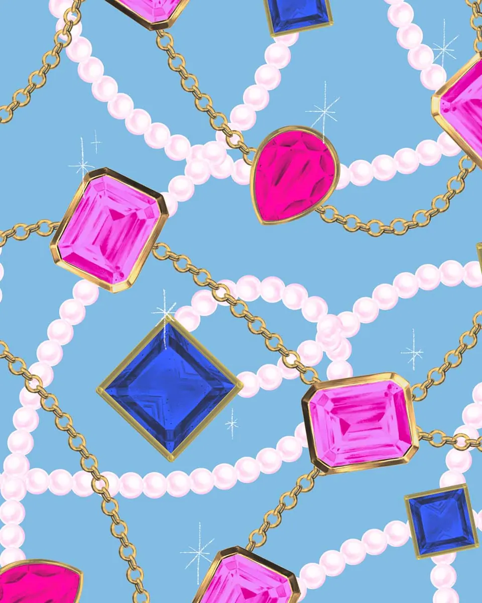 Jewelry designs made in Procreate with Freya's gemstone and pearl brushes
